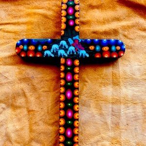 New Cross Christmas Wooden hand painted Signed Collectible Highlands of Ecuador.